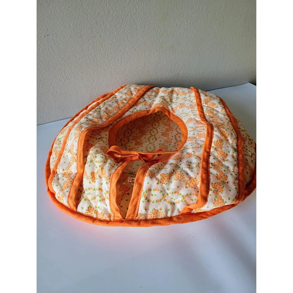 Vintage Orange Floral Casserole Caddy, Pie, Cake Carrier, Quilted Potluck Tote